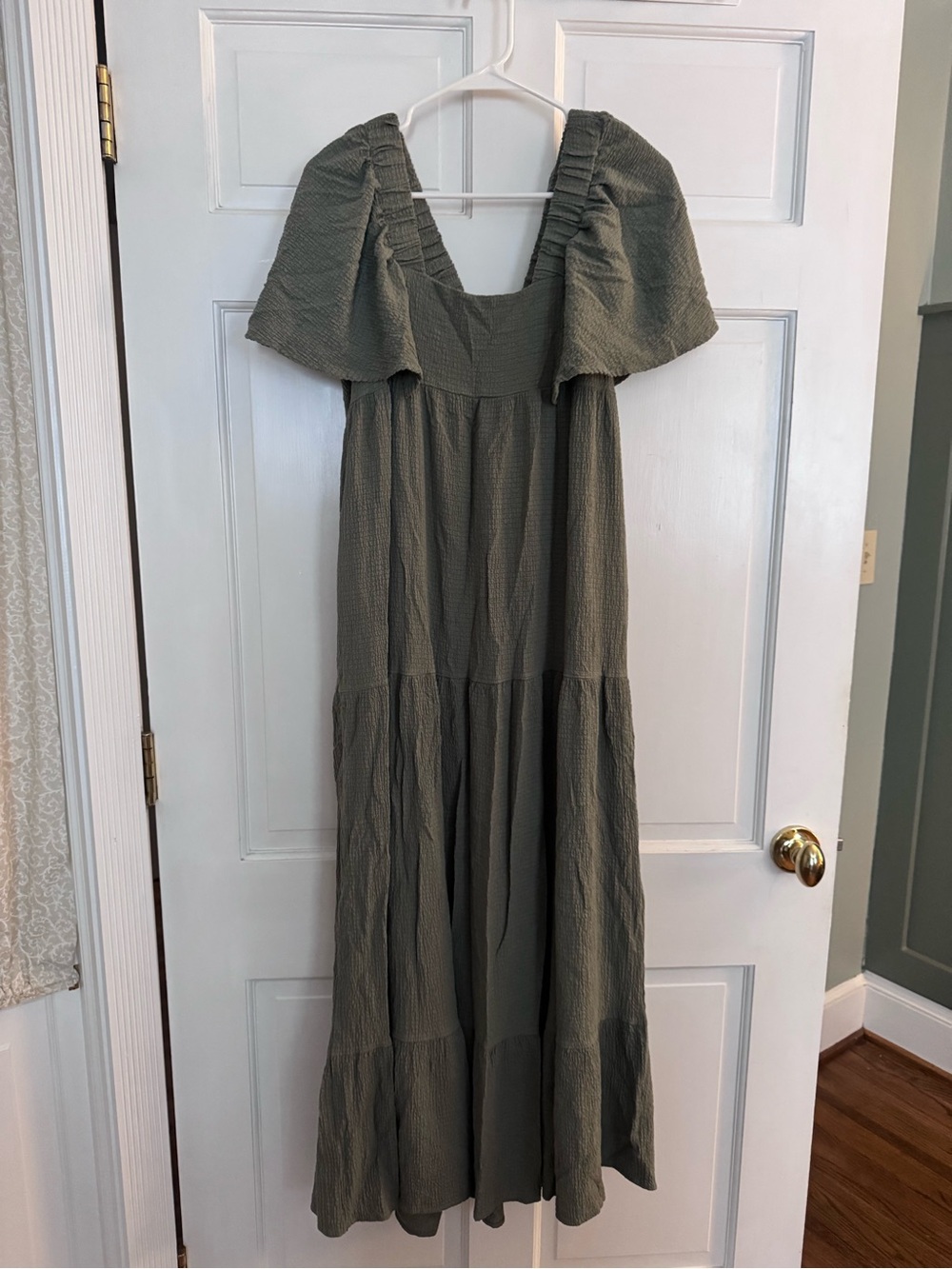Olive Green Tiered Maxi Dress with Fluttee Sleeves